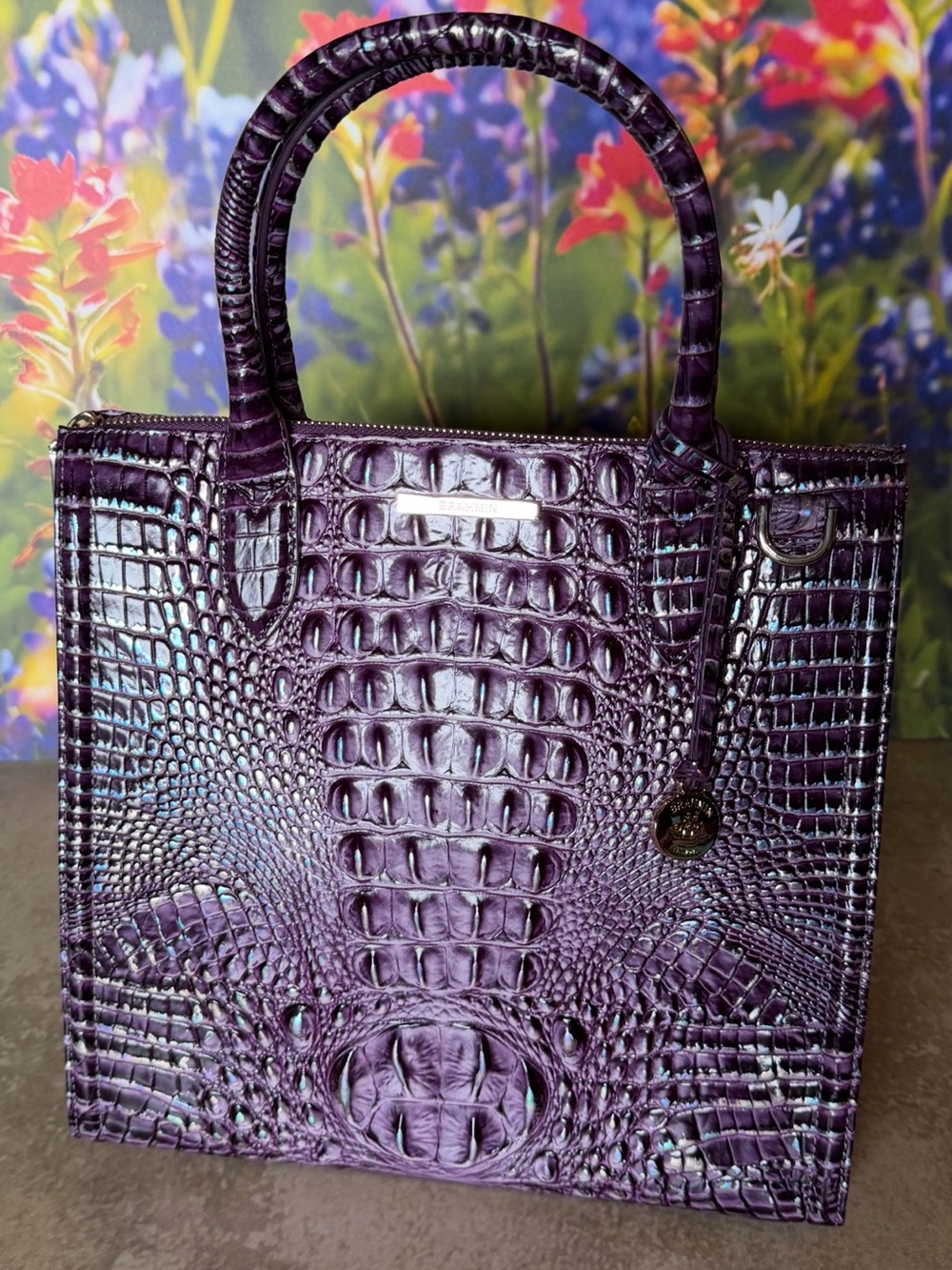 BRAHMIN Purple passion Caroline NWT PRETTY EYE PLACEMENT IRIDESCENT GLOW FIRM $ - Picture 12 of 16